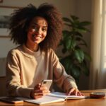 Adult practicing clear speech exercises at home using a smartphone recorder metronome and mirror