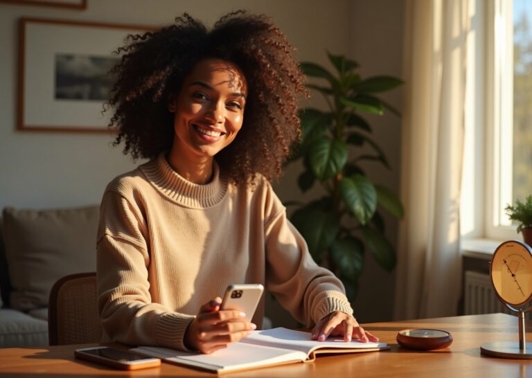 Adult practicing clear speech exercises at home using a smartphone recorder metronome and mirror